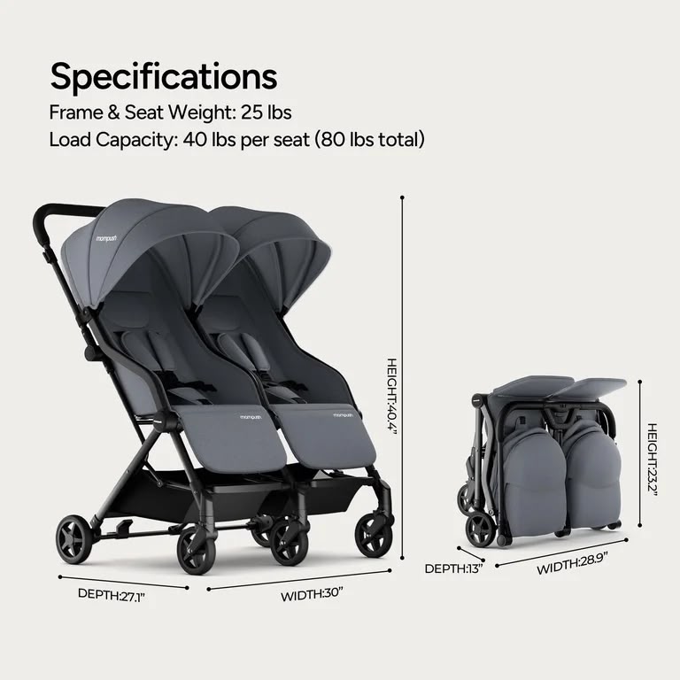 Mompush Lithe X2 specifications and folded dimensions